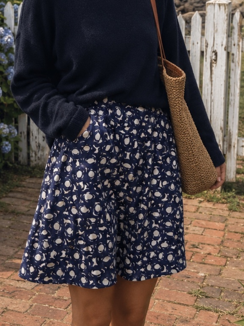 Boden Skirt Women 8 Blue White Print A Line Knee Length Lined Cotton